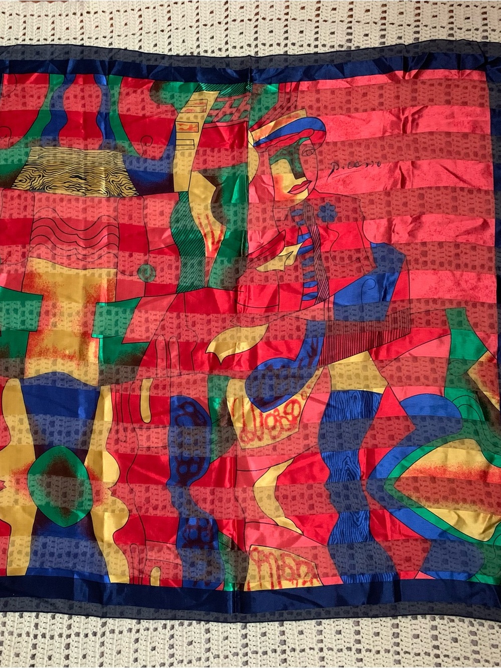 Vintage Picasso Abstract Big Bold Square Silk Scarf Tapestry